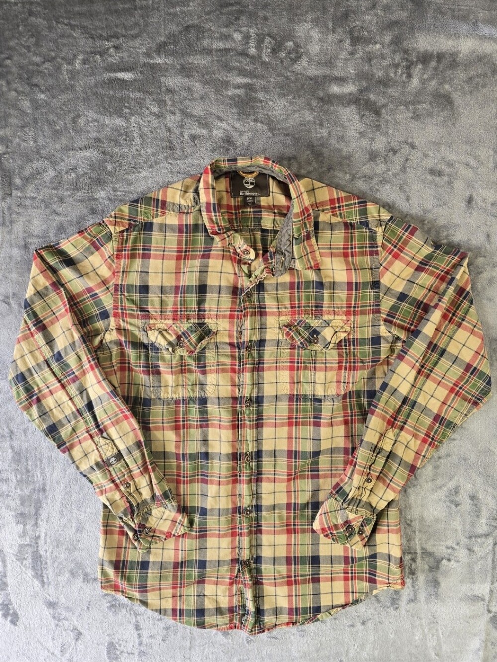 Timberland Earthkeepers Plaid Button Up Shirt Size Medium Slim Brown